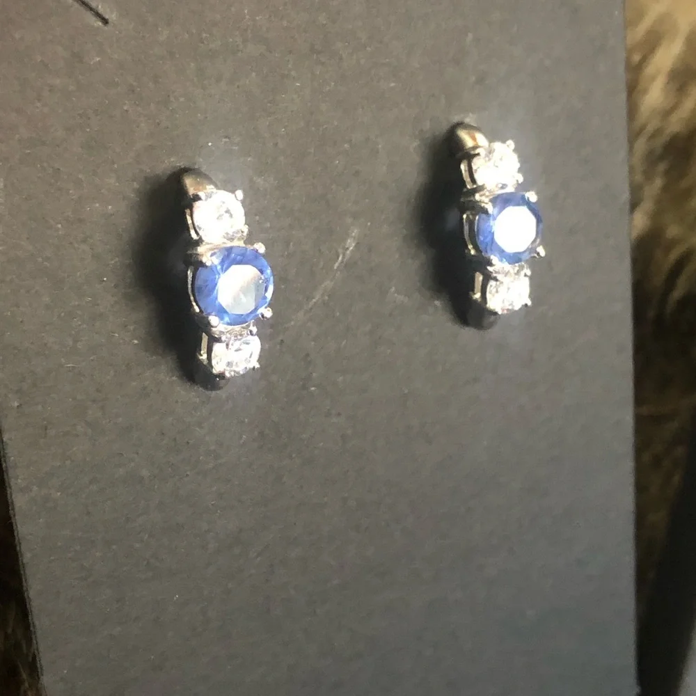 Freida Rothman triple stone half hoop sterling silver earrings NIB